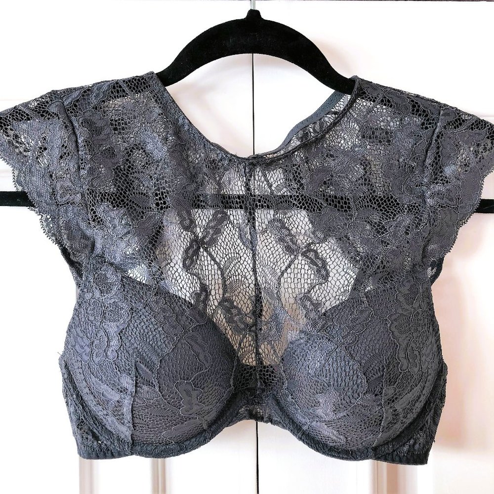 La Senza Obsession Push-Up High-Neck Lace Bra Top - Size 32C - Rich Gray